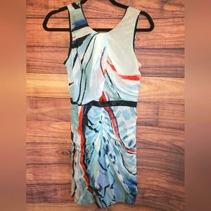 Diane Von Furstenberg Sleeveless Pleated Abrast Printed  100% Silk Dress Size 4